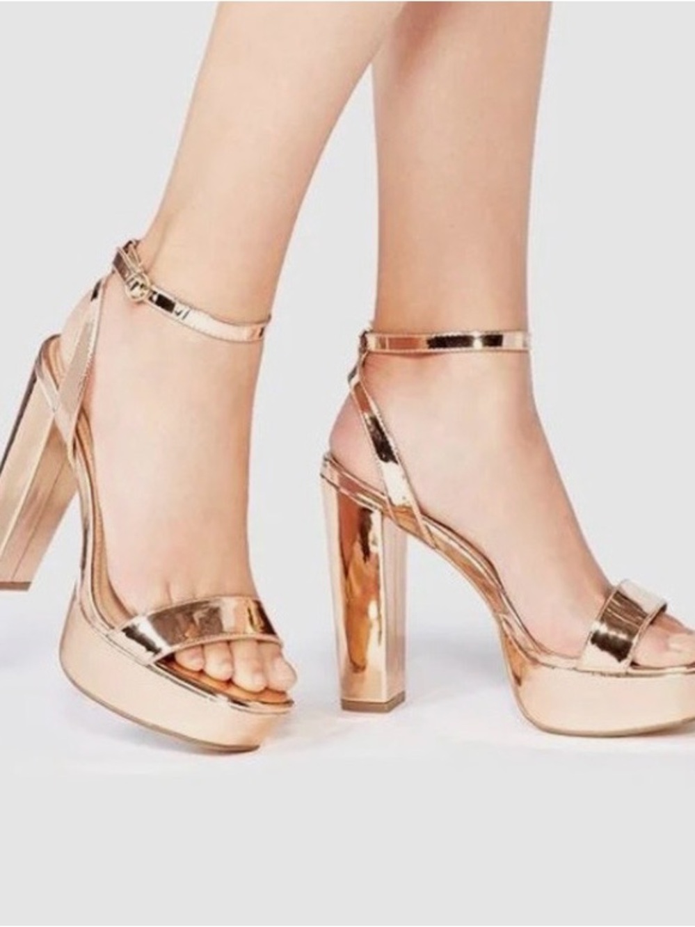 JustFab - Tempeste - Rose-Gold Metallic Platform Ankle-Strap Heels - Picture 9 of 10